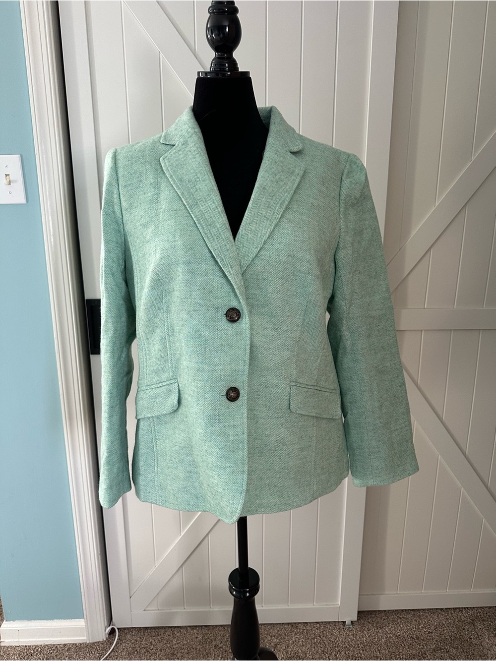 Talbots Size 18 Mint Green Wool Herringbone Blazer Jacket NWT